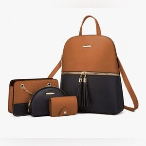 NWOT 4 Piece Backpack Set Chain Satchel Crossbody Shoulder Bag Belt Bag Wallet